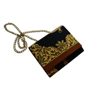Conte de Paris Black Gold Baroque Print Chain Shoulder‎ Evening Bag